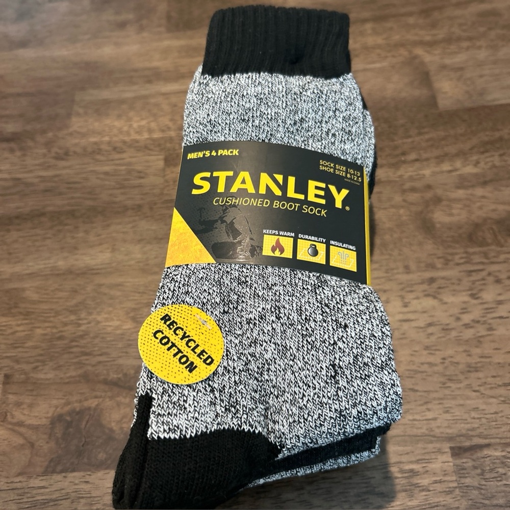 Stanley Cushioned Boot Socks (4-Pair) ~ Black | Men's: 10-13 NWT